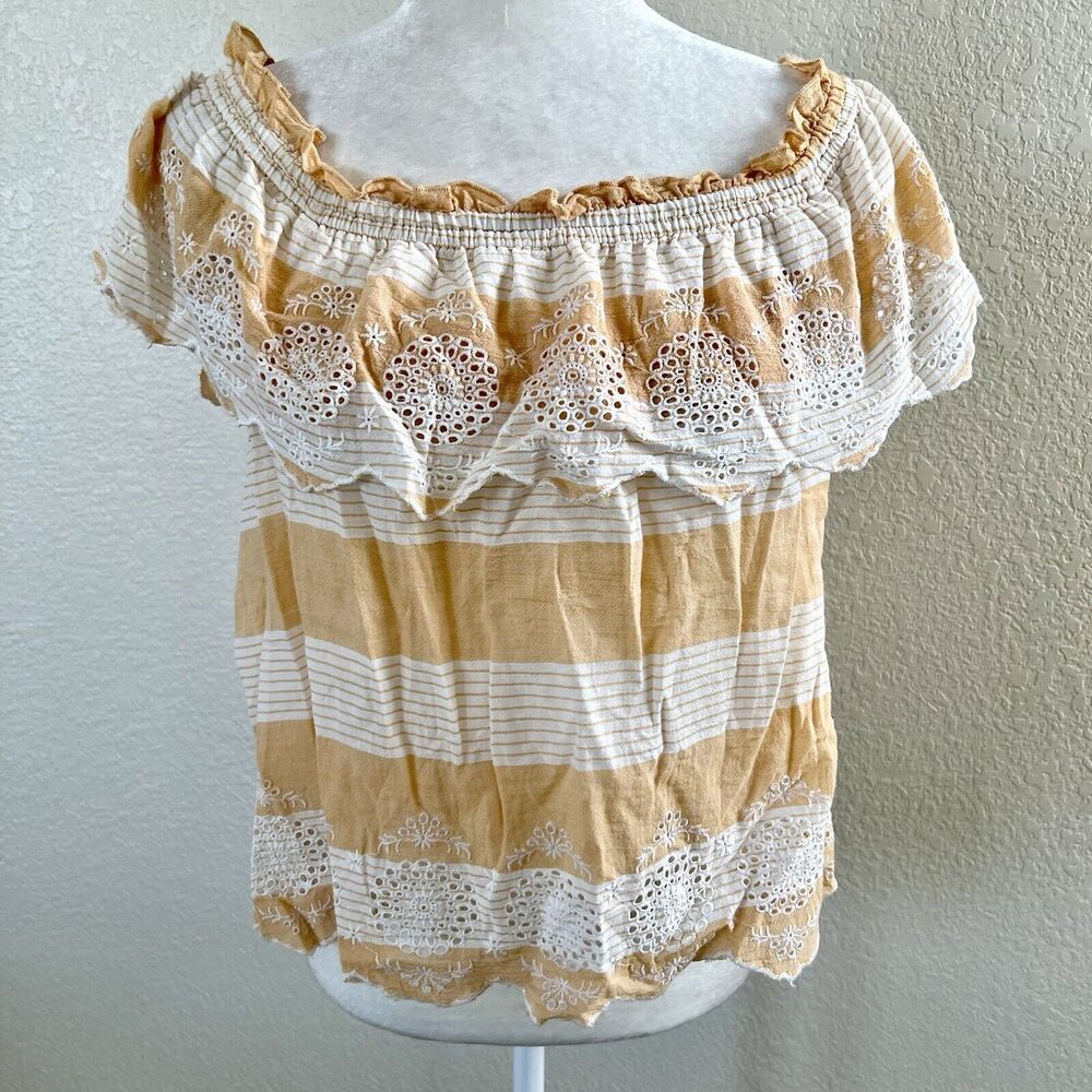 American Eagle Outfitters AEO Sz Medium Pastel Yellow Off The Shoulder Top Boho